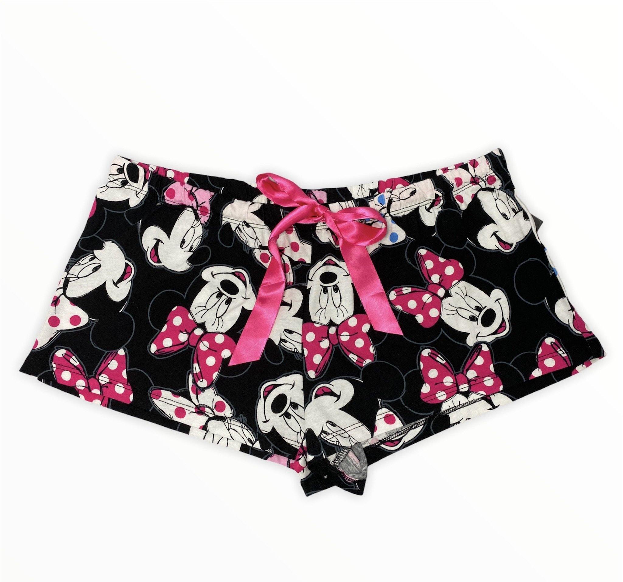 Minnie Mouse Black Pajama Boxer Shorts with Pink Satin Drawstring Bow