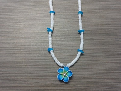 Fimo Flower on Clam Shell Necklace - Turquoise