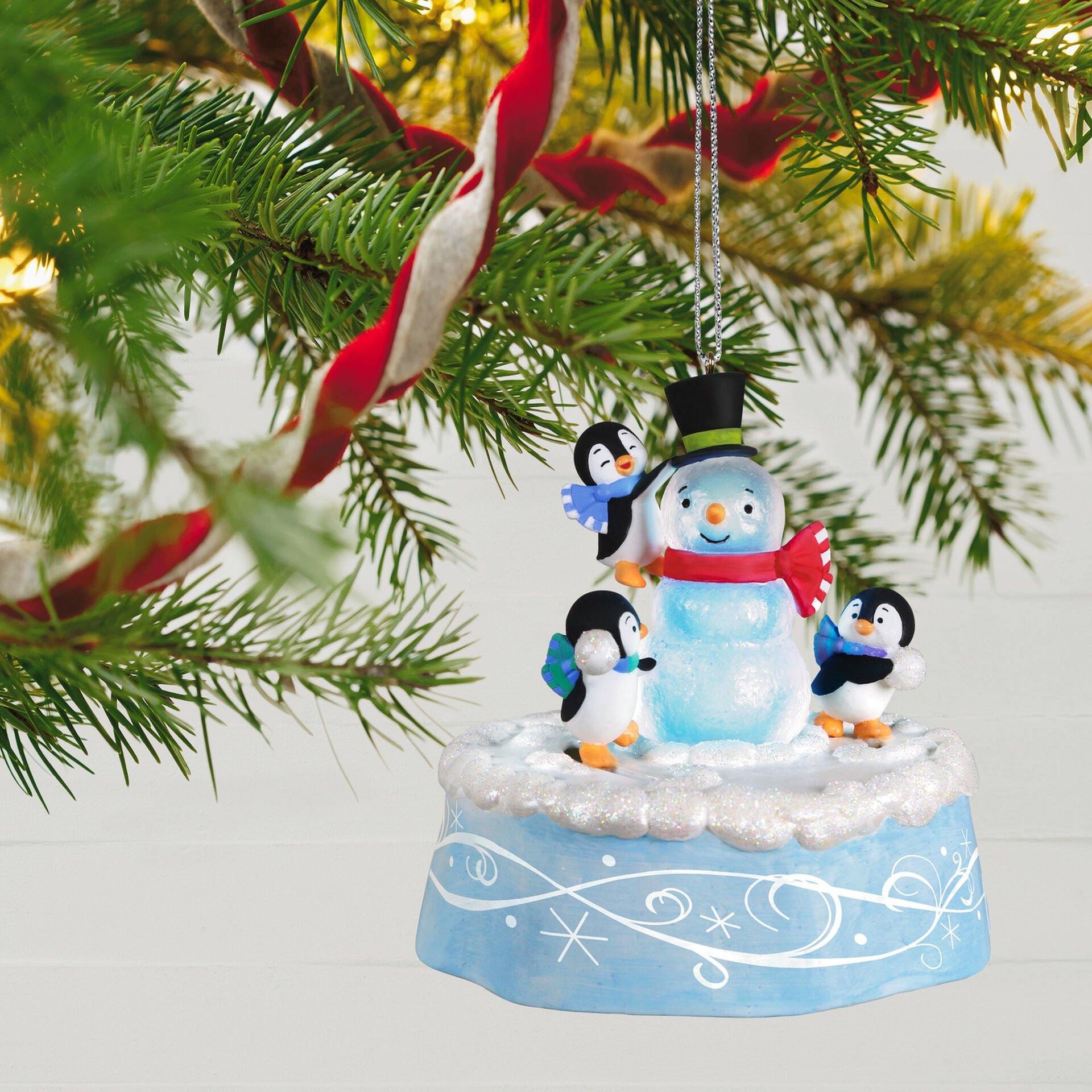 Playful Penguins Musical Ornament With Light and Motion