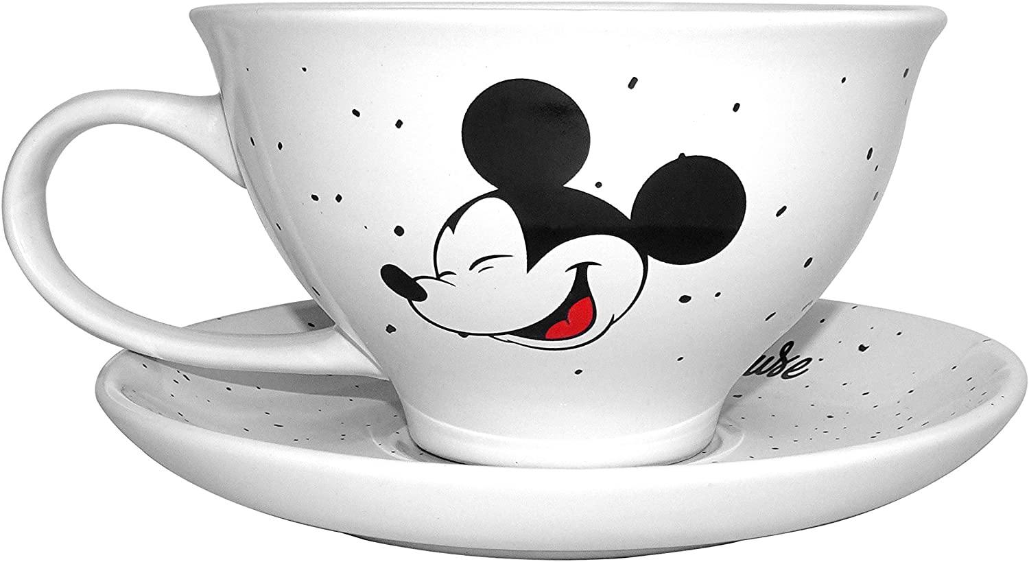Silver Buffalo Disney's Mickey Mouse Classic Speckles 12oz Ceramic Teacup and Saucer Plate
