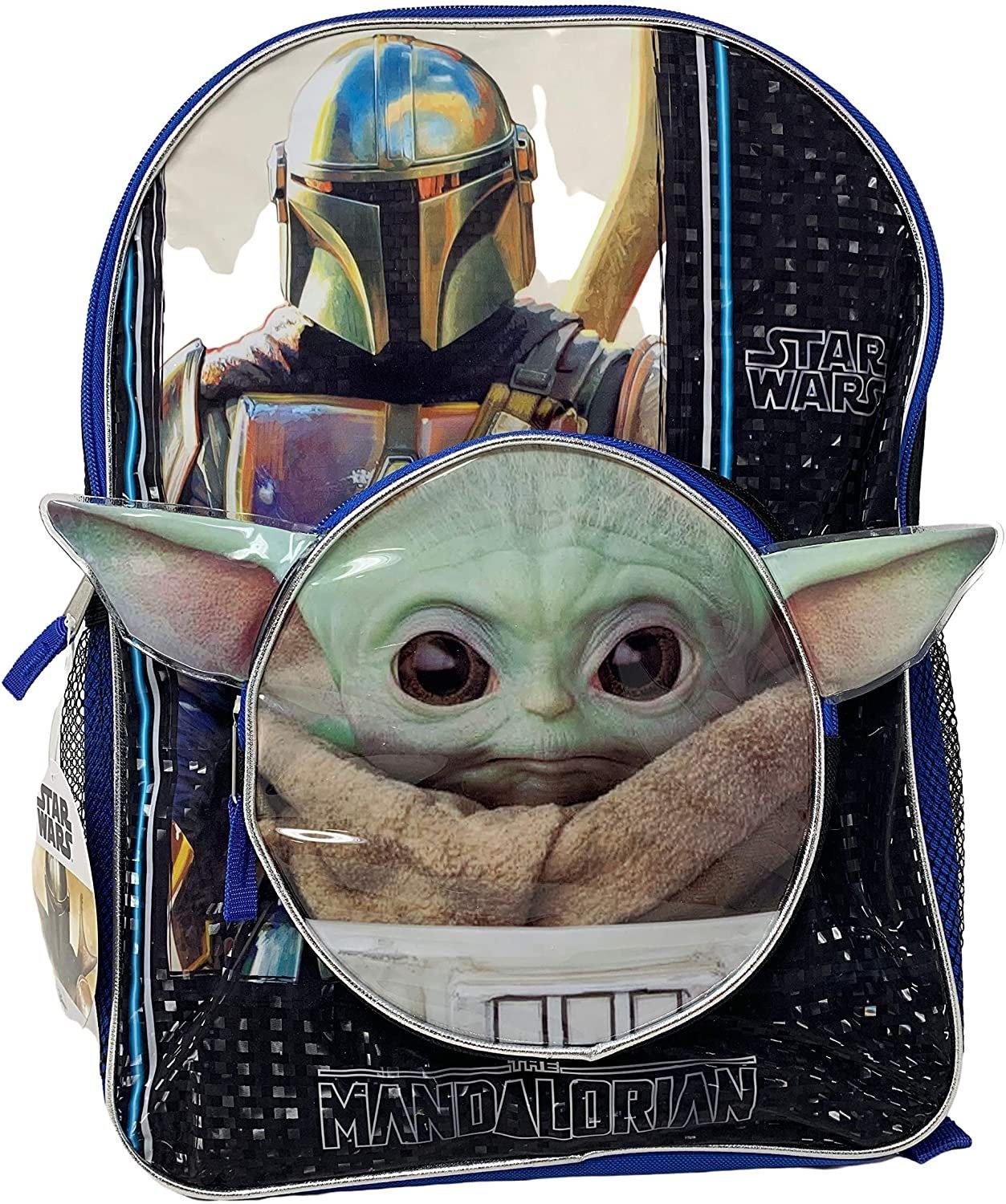 Star Wars "The Child" Baby Yoda 16" Backpack with Head Shaped Front Pocket, Black, Large