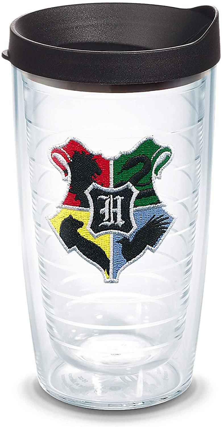Tervis Harry Potter - Hogwarts House Crests Insulated Tumbler With Emblem And Black Lid, 16Oz, Clear