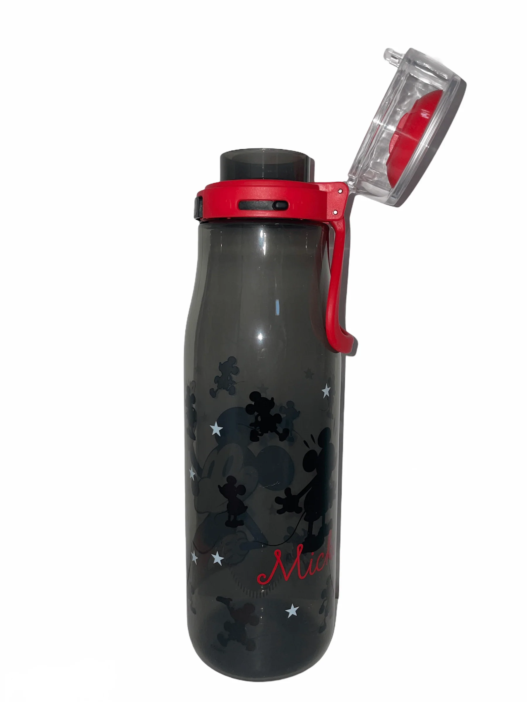 Zak Designs Disney Mickey Mouse Plastic Water Bottle with Push Button Action and Locking Lid, Includes Portable Carry Loop, Leak-Proof Design is Perfect for Outdoor Sports (25oz, BPA-Free)
