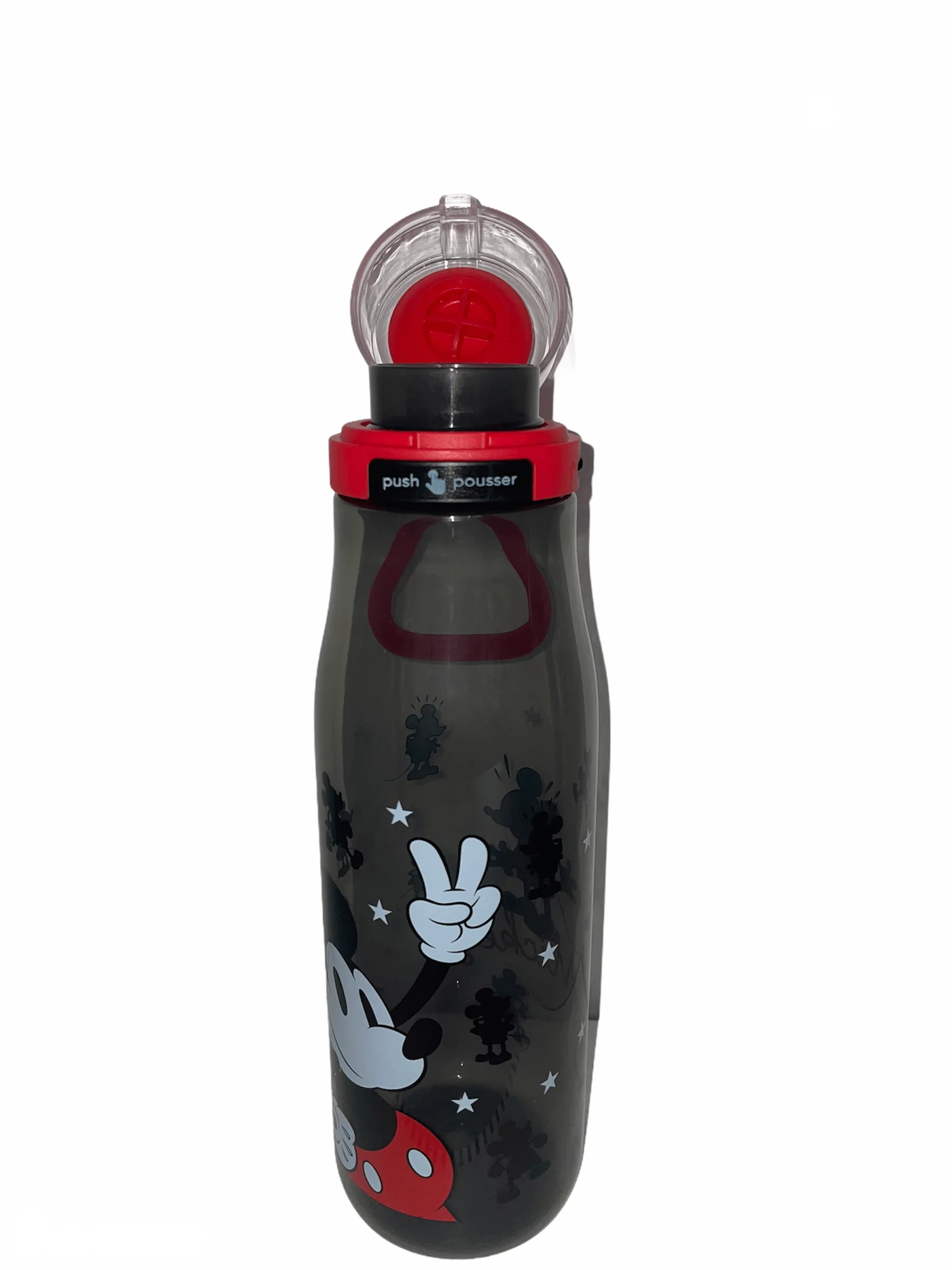 Zak Designs Disney Mickey Mouse Plastic Water Bottle with Push Button Action and Locking Lid, Includes Portable Carry Loop, Leak-Proof Design is Perfect for Outdoor Sports (25oz, BPA-Free)