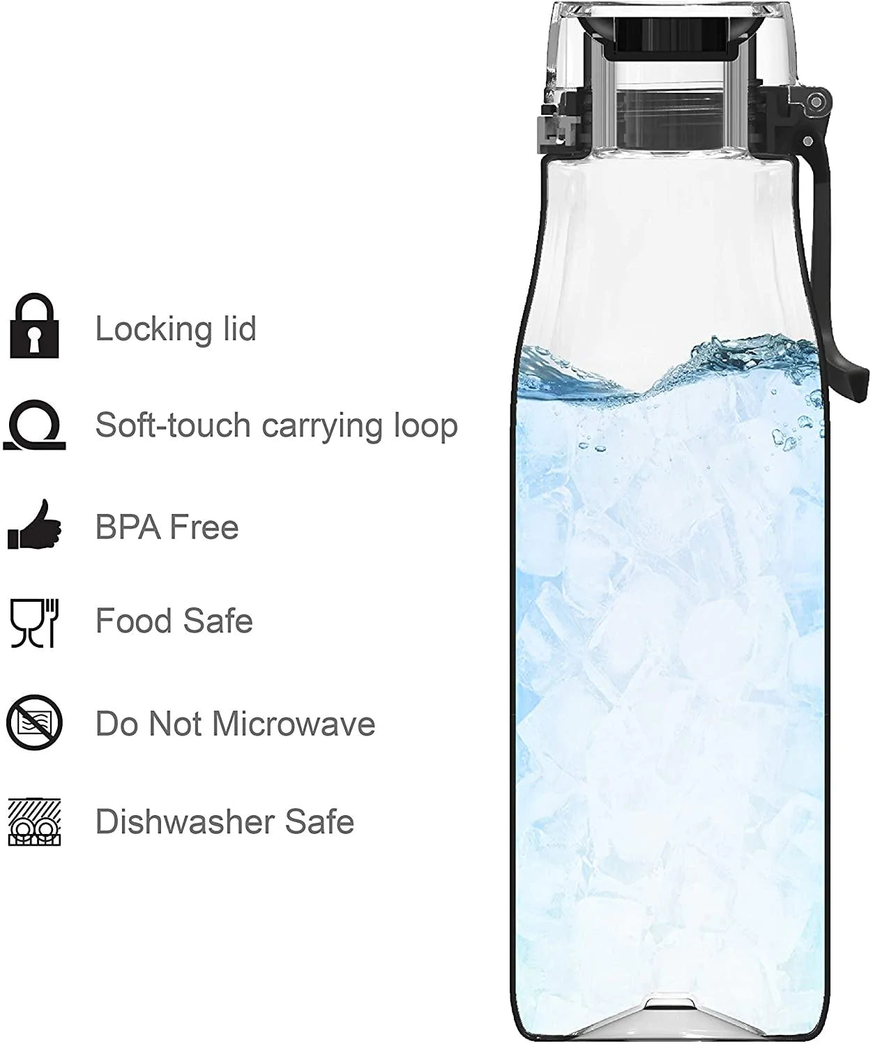 Zak Designs Disney Mickey Mouse Plastic Water Bottle with Push Button Action and Locking Lid, Includes Portable Carry Loop, Leak-Proof Design is Perfect for Outdoor Sports (25oz, BPA-Free)